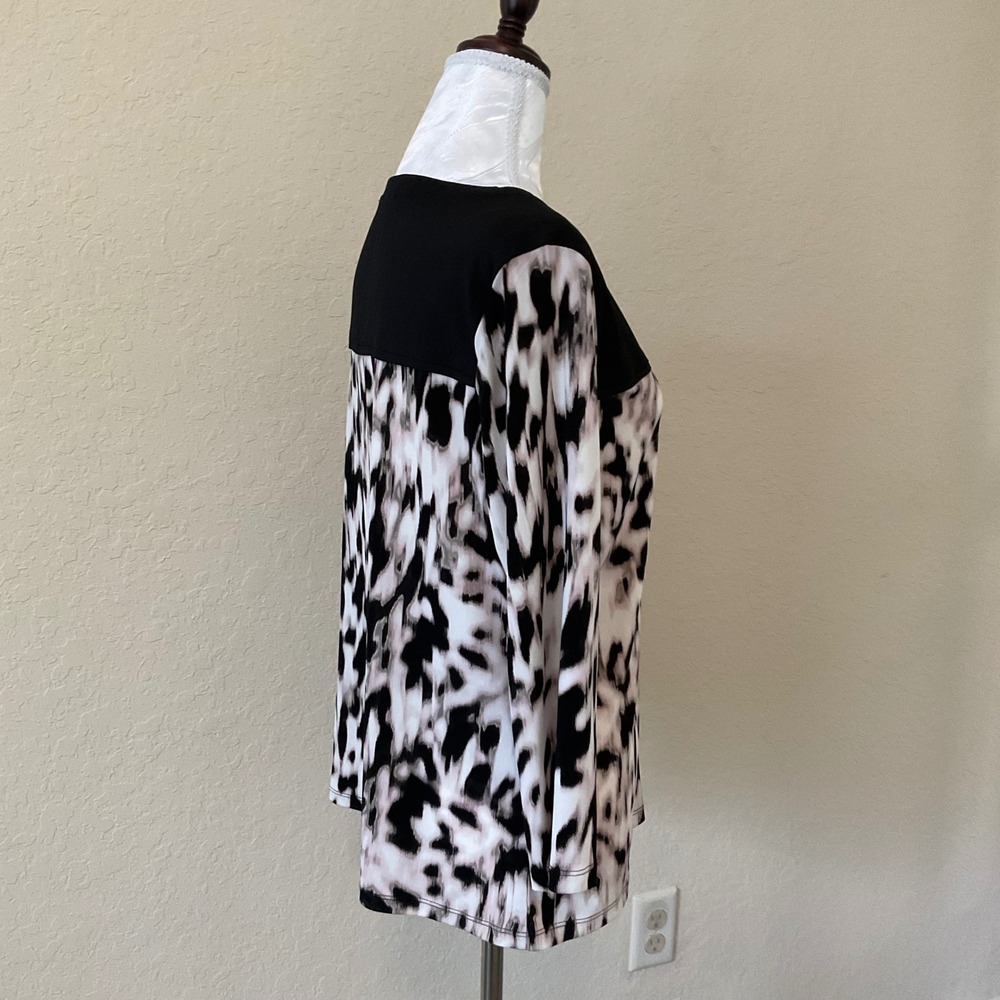 Calvin Klein Womens Animal Print Yoke Split Neck 3/4 Sleeve Blouse Top - Picture 5 of 8